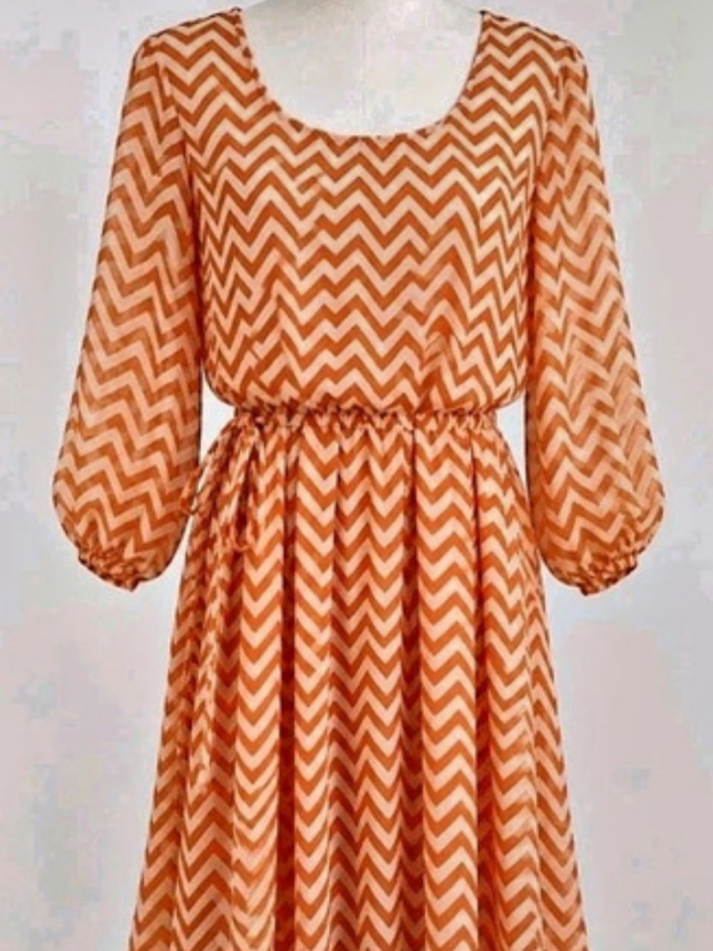 Espresso Chevron Midi Dress in Orange & White Size  1X